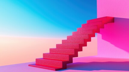 Fototapeta premium Colorful stairs leading to a bright horizon abstract art installation contemporary environment artistic viewpoint