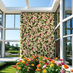 Fototapeta premium Modern home features a stunning floral wall display