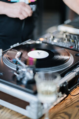 Vinyl record playing on a turntable, capturing the essence of retro music and vintage vibes