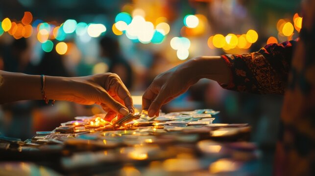 Counting currency from diverse cultures global market photo gallery urban setting close-up currency exchange