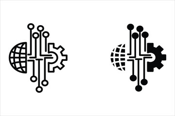 Digital Transformation line icon set. linear style sign for mobile concept and web design. Digital technology outline vector icon. AI tech symbol, logo illustration. Vector graphics
