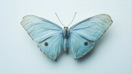 Obraz premium Blue butterfly resting with open wings white background nature photography calm environment close-up view serenity and beauty