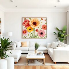 Vibrant Floral Artwork Adorns Modern Living Room