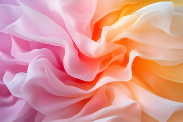 Obraz premium Peach & Pink Fabric Draped in Soft Waves, Elegant & Smooth Texture, Shimmering, Delicate, Romantic, Summery