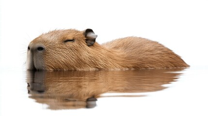 Fototapeta premium Capybara lounging in water white background nature photography relaxed environment close-up view animal behavior