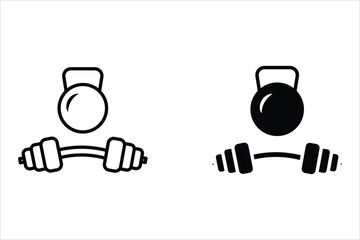 Dumbbells and kettlebells vector icon set on white background
