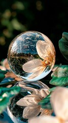 Glass Orb Flower Reflection  Nature Still Life  Abstract Background
