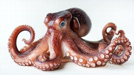 Graceful octopus displaying curled tentacles underwater scene marine photography minimalist background close-up perspective elegance