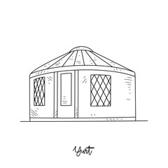 Simple sketch drawing of Yurt Traditional House vector illustration. Traditional House in simple linear style vector design concept. Old architectural building design and great for education purpose.