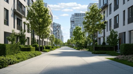 Urban development modern residential street cityscape photography daylight panoramic view contemporary living