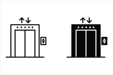 Elevator icons. Vector set in filled and line style.
