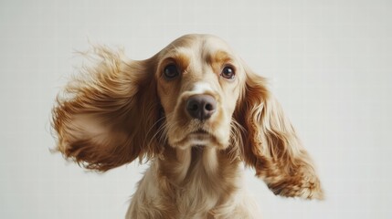Fototapeta premium Cocker spaniel in motion outdoor field dog photography natural habitat playful perspective floppy eared companion