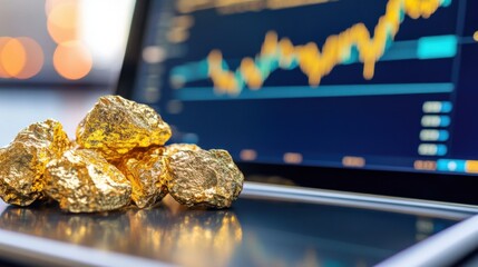 Close-Up Display of Gold Prices on Tablet in High-Tech Workspace with Neutral Lighting Showcasing Modern Financial Analysis Techniques