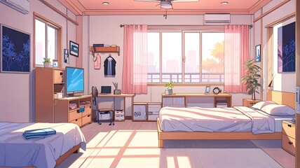 anime style bedroom illustration background