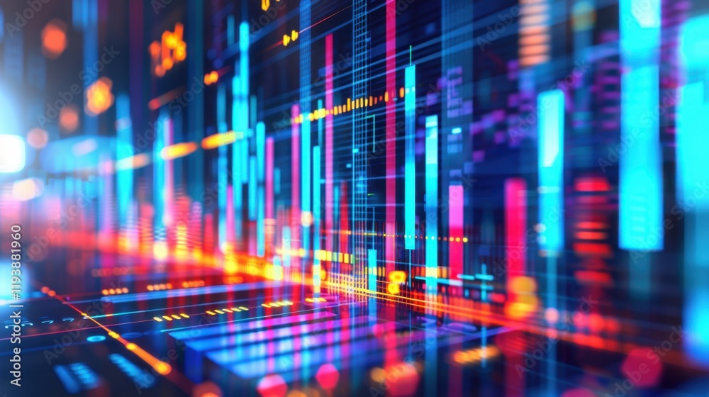 Poster digital data visualization with colorful graphs and charts