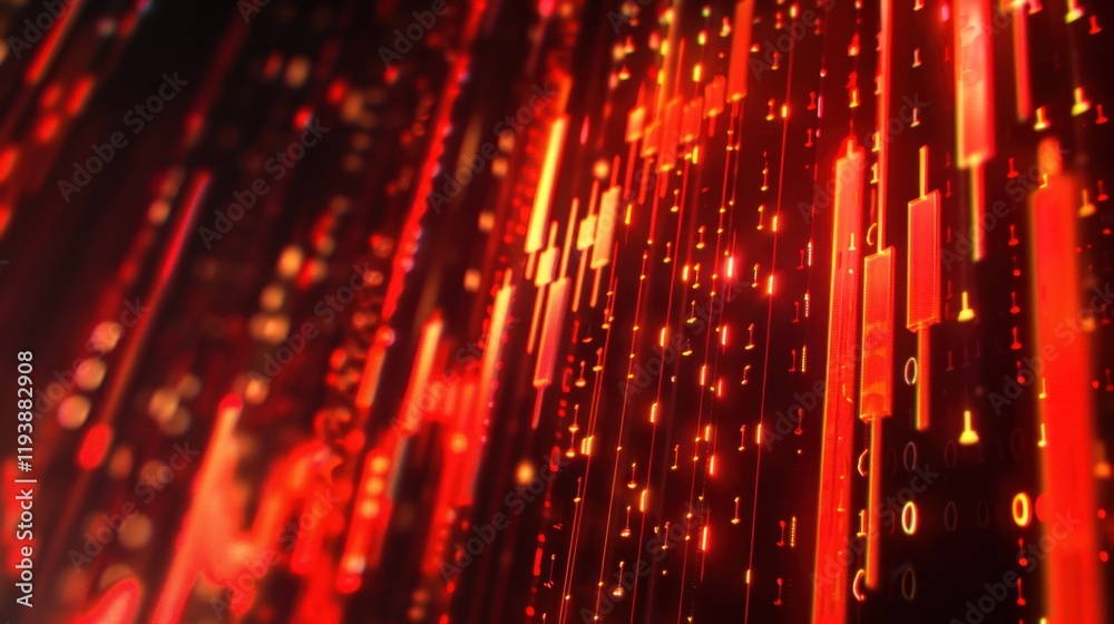Poster dynamic red digital background with glowing lines and particles, creating vibrant and energetic atmo
