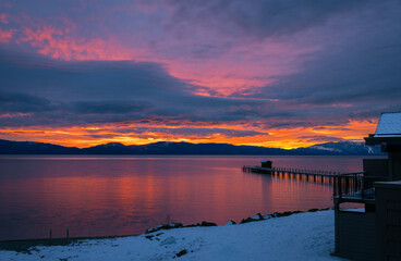 Beautiful winter sunrise at Lake Tahoe, California 