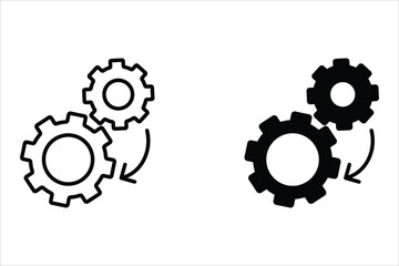 Cogwheel icon set. Line and glyph gearwheel sign. Outline cogwheel mechanism symbol
