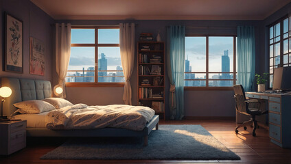 anime style bedroom illustration background