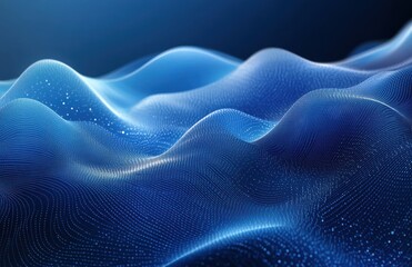 Obraz premium Abstract Wave Patterns with Glowing Particles in Blue Tones Creating a Tranquil and Modern Background for Digital and Graphic Design Projects