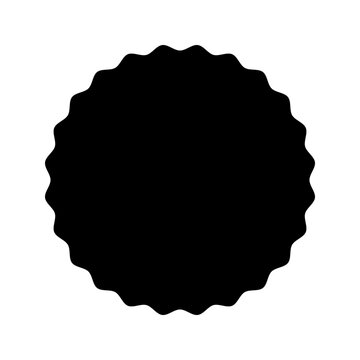 Wavy circle shape. Round form with curvy borders. Empty text box, label, price tag, quality or certified mark isolated on white background. Vector graphic illustration.
