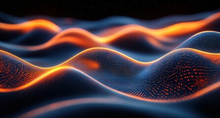 Fototapeta premium Abstract waves with glowing patterns and intricate details create a mesmerizing visual, showcasing a blend of vibrant colors and dynamic movement in a futuristic setting.