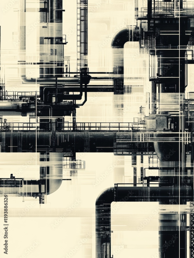 Fototapete geometric industrial pattern of pipes and oil tanks in a complex configuration under industrial desi