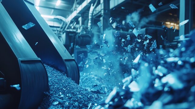 An industrial area with machines specifically designed for shredding and separating composite materials highlighting advanced technology in circular processing.