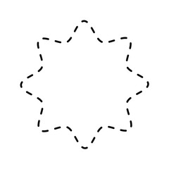 Dotted star shape isolated on white background. Geometric shape with dashed stitches line. Cut here pictogram for sewing instruction or coupon template. Vector outline illustration.
