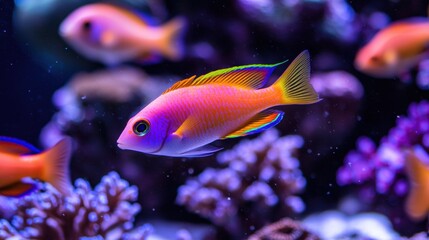 Fototapeta premium Vibrant Tropical Fish Swimming in Colorful Coral Reef Environment