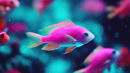 Naklejka premium Vivid Pink Fish Swimming Gracefully in Underwater Habitat
