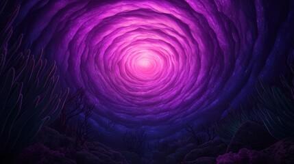 Naklejka premium Ethereal Purple Swirl in Underwater Depths with Mystical Lights