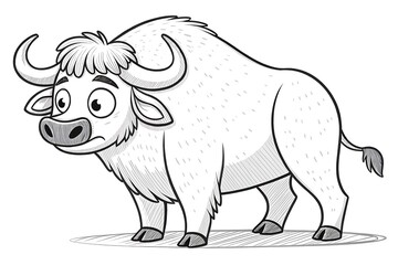 Fototapeta premium Cute Cartoon White Buffalo Character with Big Eyes and Playful Expression, Ideal for Children’s Books, Educational Materials, and Illustrations