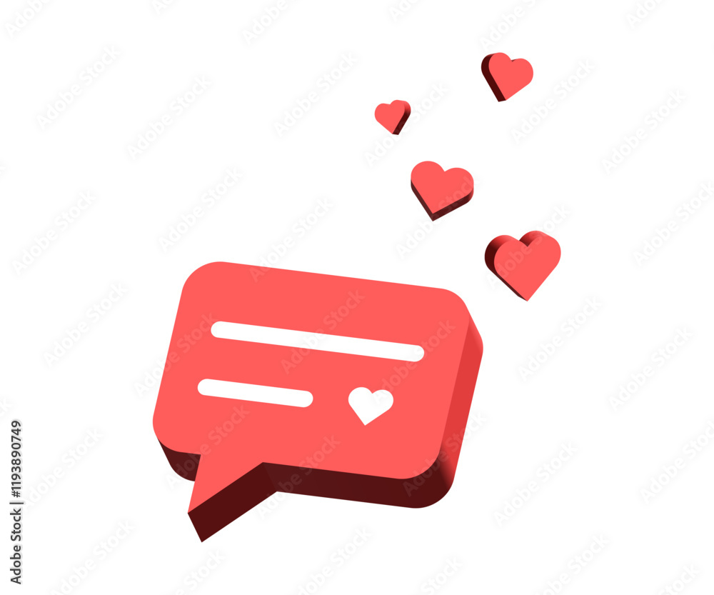 Poster 3d chat icon heart like speech bubble symbol Chat message icons - talk message love Bubble chat speech text box icon , social media communication background concept. vector illustration