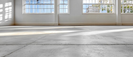 Fototapeta premium Sunlit Concrete Floor Empty Room Industrial Windows Urban Background