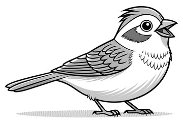 Obraz premium Cute cartoon bird illustration featuring a singing character with a round body, large eyes, and detailed feathers, perfect for children's books or nature-themed designs.