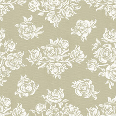 Vintage Roses. Flowers Seamless Vector Pattern. Rose Flowers and Leaves. Golden Monochrome Floral Background