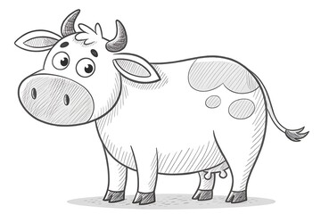 Charming Cartoon Cow Illustration with Big Eyes and Playful Expression, Ideal for Children's Books, Farm Theme Designs, and Educational Materials