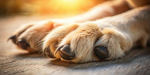A close-up of a dog's paw with subtle texture details and soft lighting, furry design, pet patterns
