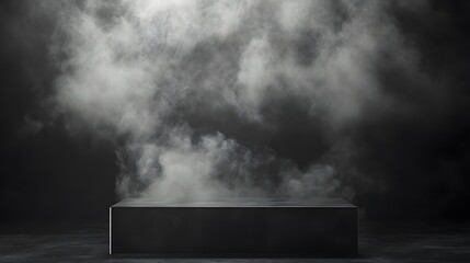 Textured concrete platform, podium or table with smoke in the dark