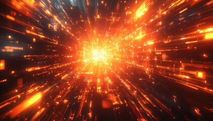 Naklejka premium Dynamic Explosion of Light Particles in a Colorful Burst Creating a Stunning Abstract Background for Digital Technology and Creative Designs