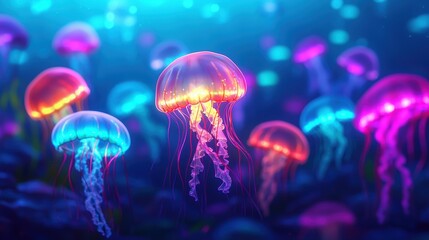 Colorful Jellyfish Swimming in Vibrant Underwater Scene