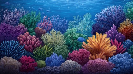 Obraz premium Vibrant Coral Reef Underwater Scene with Various Coral Species
