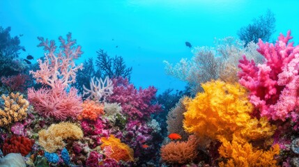 Obraz premium Vibrant Underwater Coral Reef Scene with Diverse Marine Life