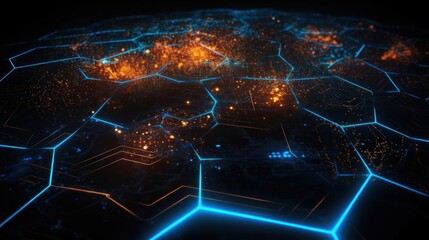 Futuristic Digital World Map with Advanced Communication Technology and Global Networking