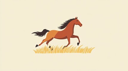 Brown Horse Running Through Golden Grassland