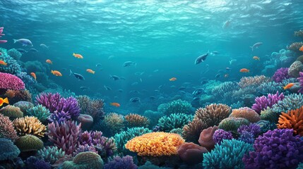 Fototapeta premium Vibrant Coral Reef with Colorful Fish Under Clear Ocean Water