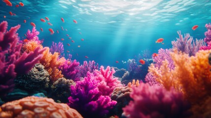 Vibrant Underwater Scene with Colorful Coral Reef and Fish