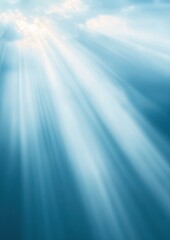 Fototapeta premium Ethereal Light Rays Streaming Through Clouds Over Serene Blue Sky Creating a Calming Atmosphere with Soft Illuminations and Subtle Hues for Nature and Relaxation Themes