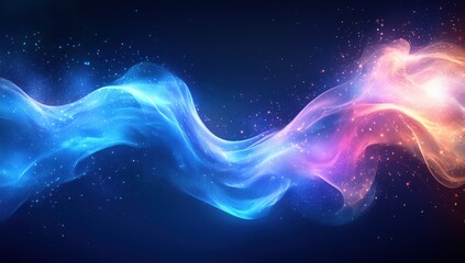 Obraz premium Ethereal Waves of Colorful Abstract Light Flowing Through a Cosmic Space with Starry Background of Blue, Pink, and Purple Hues for Creative Art Projects